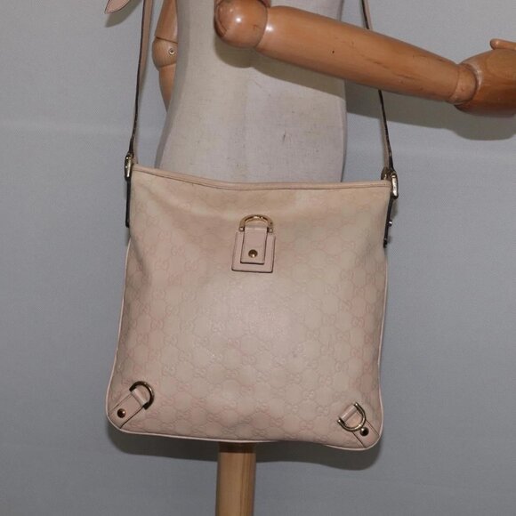 GUCCI GG Canvas Guccissima Abbey Bag Leather Beige Gold 131326 Auth 147484 - Picture 1 of 16